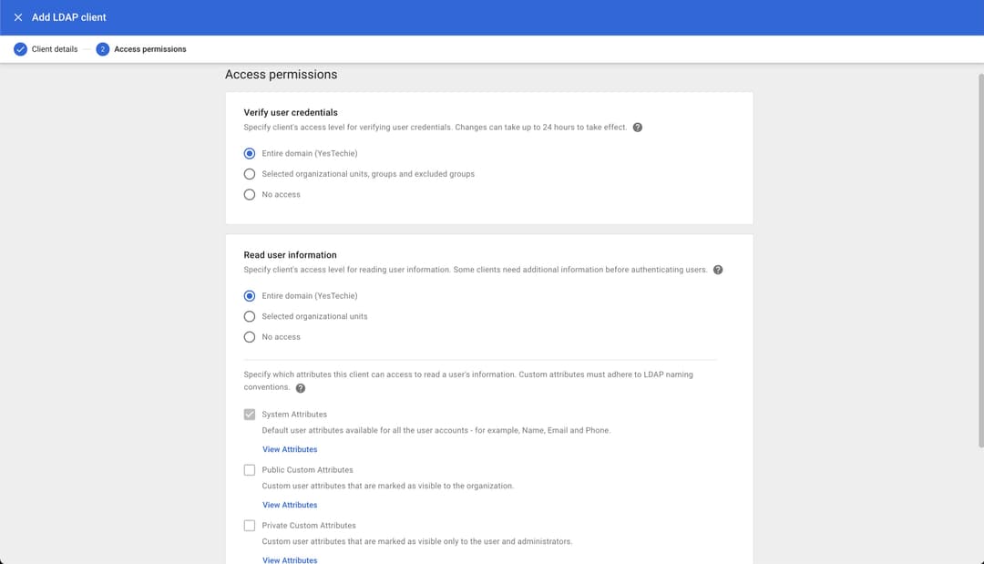 Google LDAP client setup