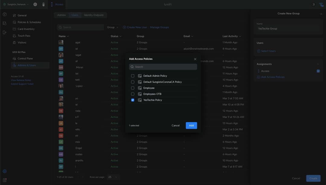 Creating a new user group with assigned policies