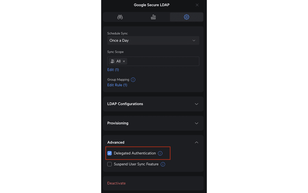 Delegated authentication settings