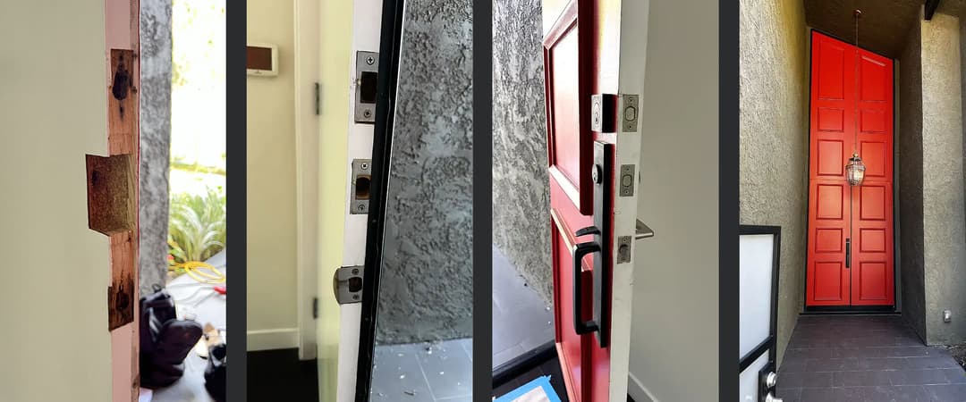 Installation of access control on double door.