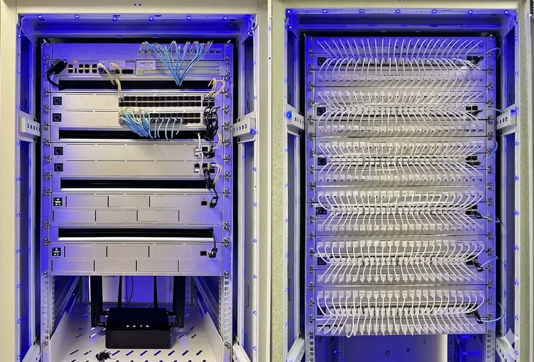 Upgraded network racks with clean cable management and new UniFi patch panels