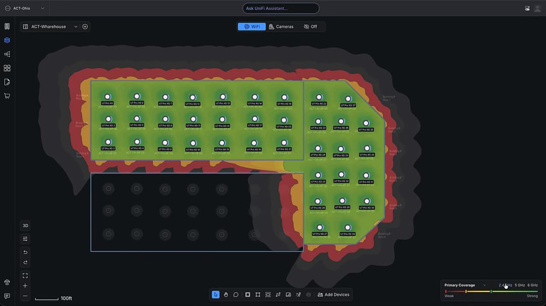 NetSpot active site survey heat map screen showing real-time signal strength