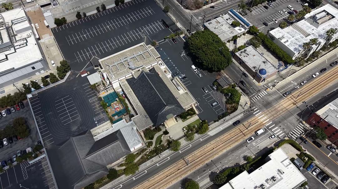 Top-down satellite view of the temple security system layout