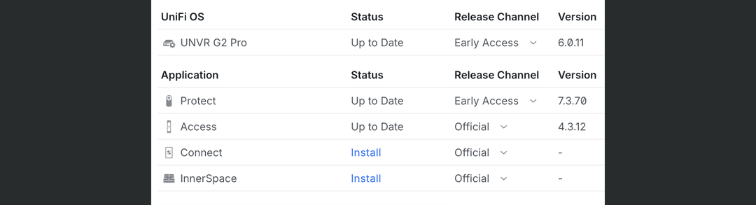 UniFi NVR running UniFi OS 6.0.11 and UniFi Protect 7.3.70