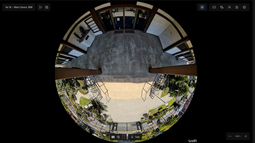 Fisheye 360-degree camera live view from the UniFi Protect desktop app