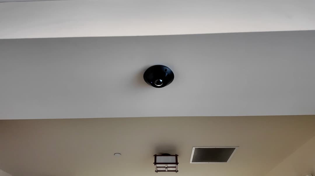 Ceiling mounted UniFi Protect G6 Pro 360 camera inside the temple